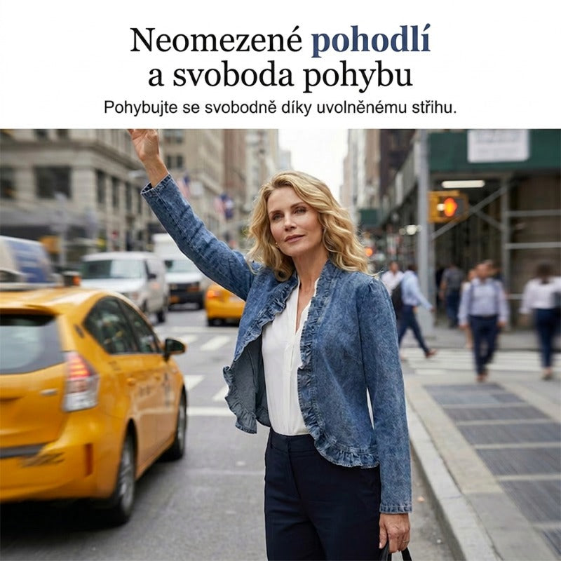 🔥49 % POPUSTA｜Ženska jeans jakna brez zapenjanja｜Naborki, lahka tkanina, enostavno oblačenje-SI