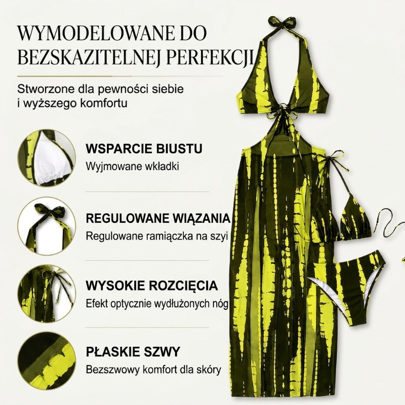 Dvodelne črtaste kopalke z zavezovalnim izrezom in detajli obročev-SI