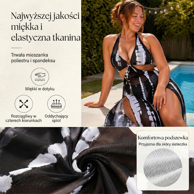 Dvodelne črtaste kopalke z zavezovalnim izrezom in detajli obročev-SI